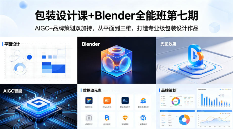 包装设计课+Blender全能班第七期，AIGC+品牌策划双加持，从平面到三维，打造专业级包装设计作品-水滴知识网