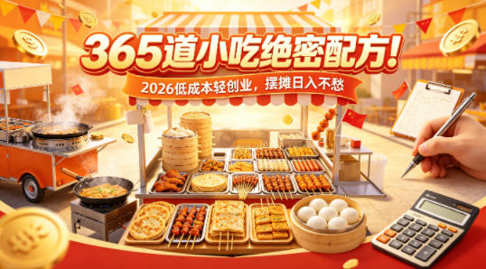 365道小吃绝密配方！2026低成本轻创业，摆摊日入不愁-水滴知识网