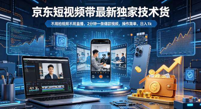 京东短视频带货最新独家技术，不用拍视频不用直播，2分钟一条爆款视频，操作简单，日入1k+【揭秘】-水滴知识网