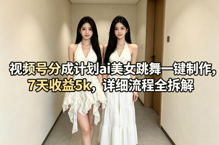 视频号分成计划ai美女跳舞一键制作,7天收益5k,详细流程全拆解-水滴知识网