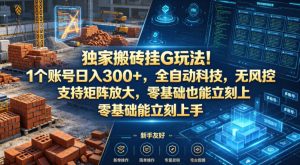 独家搬砖挂G玩法!1个账号日入300+,全自动科技,无风控支持矩阵放大,零基础也能立刻上手【揭秘】-水滴知识网