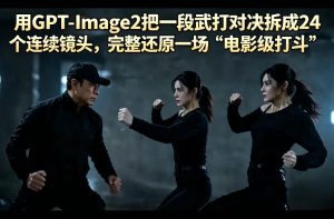 用GPT-Image2把一段武打对决拆成24个连续镜头，完整还原一场“电影级打斗”-水滴知识网