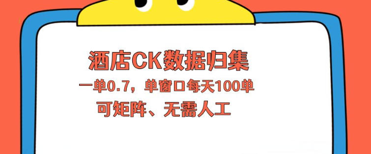 上班也能玩的酒店CK数据归集，一单0.7单窗口每天可做100单，一个人就能矩阵操作【揭秘】-水滴知识网