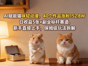 AI赋能猫咪轻动漫，40个作品涨粉152.8W，日收益5张+副业标杆赛道，新手直接上手，保姆级玩法拆解-水滴知识网