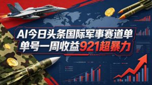 AI今日头条国际军事赛道,单号一周收益921,超暴力-水滴知识网