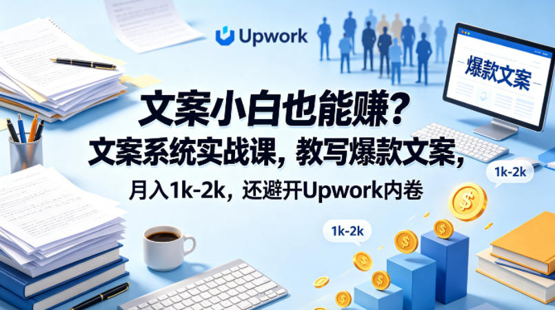 文案小白也能賺?文案系统实战课,教写爆款文案,月入1k-2k,还避开Upwork内卷【原创双语字幕】-水滴知识网