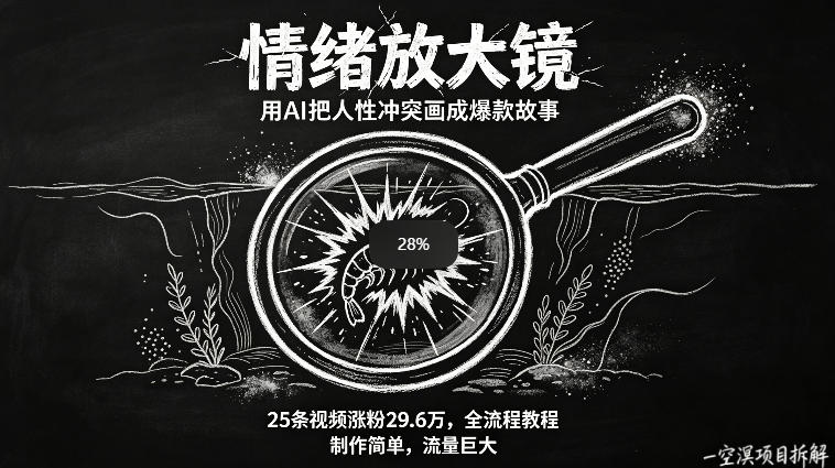 AI制作“情绪放大镜“视频,25条视频涨粉29.6W粉,流量巨大,制作简单,全流程教程-水滴知识网