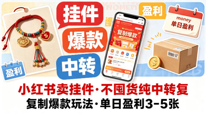 小红书卖挂件，不囤货纯中转复制爆款玩法，单日盈利3-5张-水滴知识网