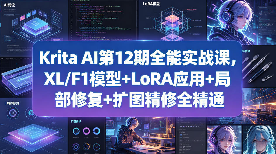 Krita AI第12期全能实战课,XL/F1模型+LoRA应用+局部修复+扩图精修全精通-水滴知识网