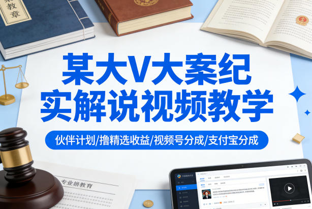 某大V大案纪实解说视频教学,可做伙伴计划、撸精选收益,视频号和支付宝分成计划均可-水滴知识网