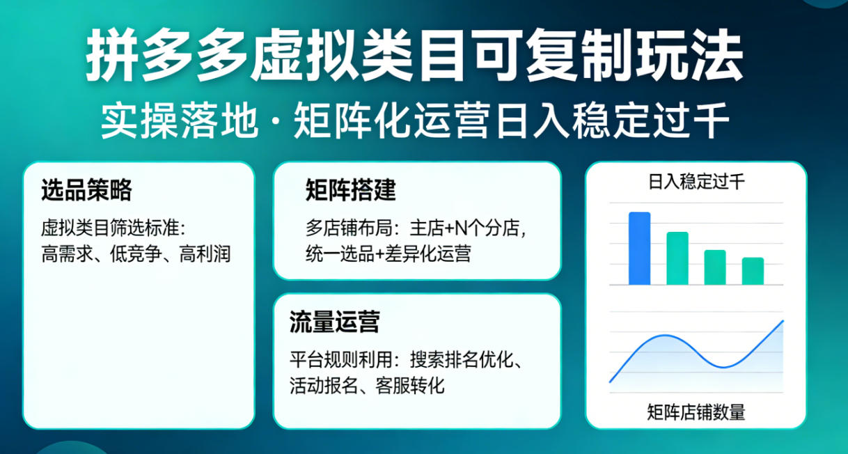 拼多多虚拟类目可复制玩法,实操落地,矩阵化日入稳定过千【揭秘】-水滴知识网