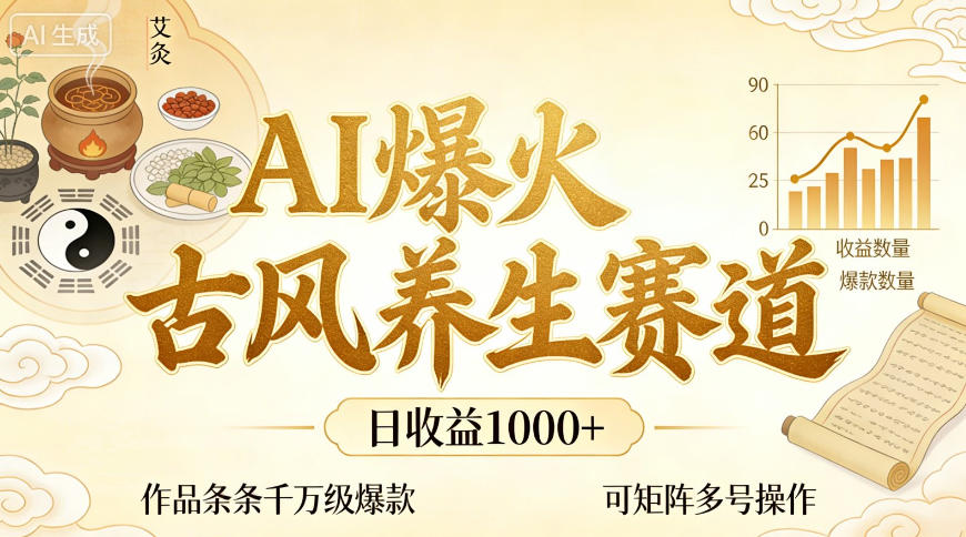 AI爆火古风养生赛道,日收益1k+单条作品点赞破万+,可矩阵多号操作【揭秘】-水滴知识网