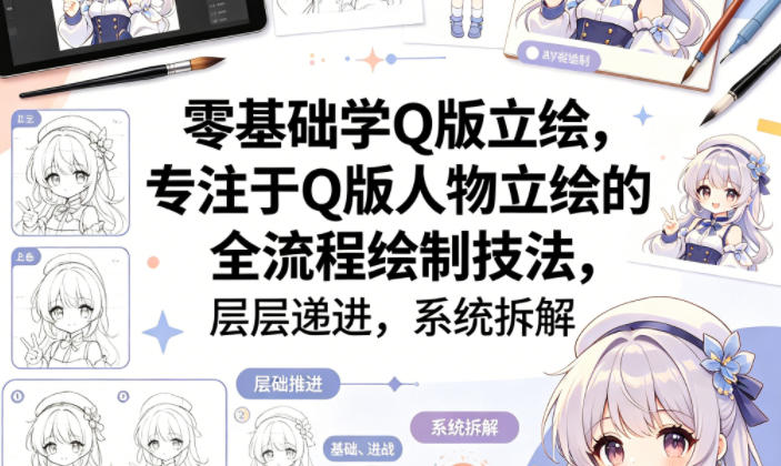 零基础学Q版立绘，专注于Q版人物立绘的全流程绘制技法，层层递进，系统拆解-水滴知识网