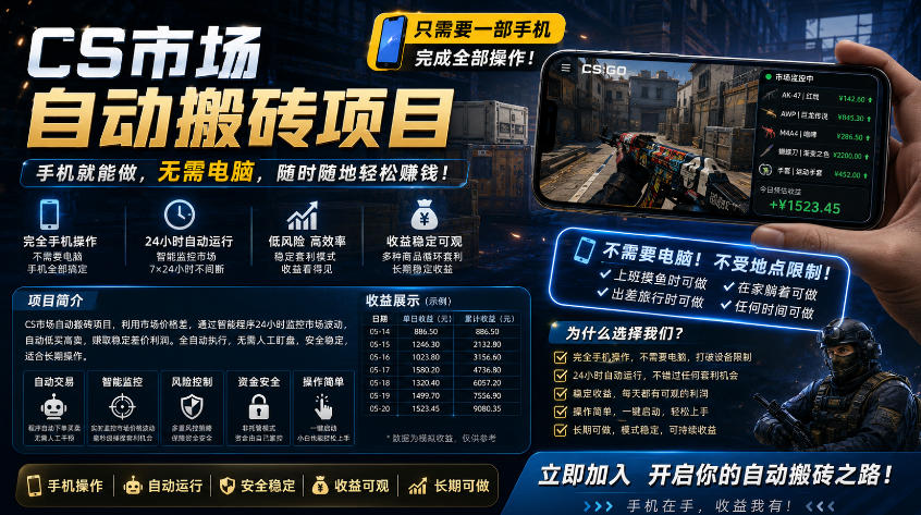 手机即可操作的CS市场自动搬砖系统|自动监控|自动下单|日入300+【揭秘】-水滴知识网