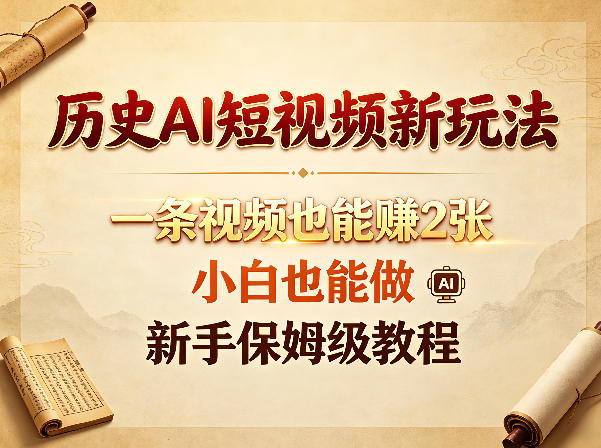 历史AI短视频新玩法,一条视频也能賺2张,小白也能做,新手保姆级教程-水滴知识网