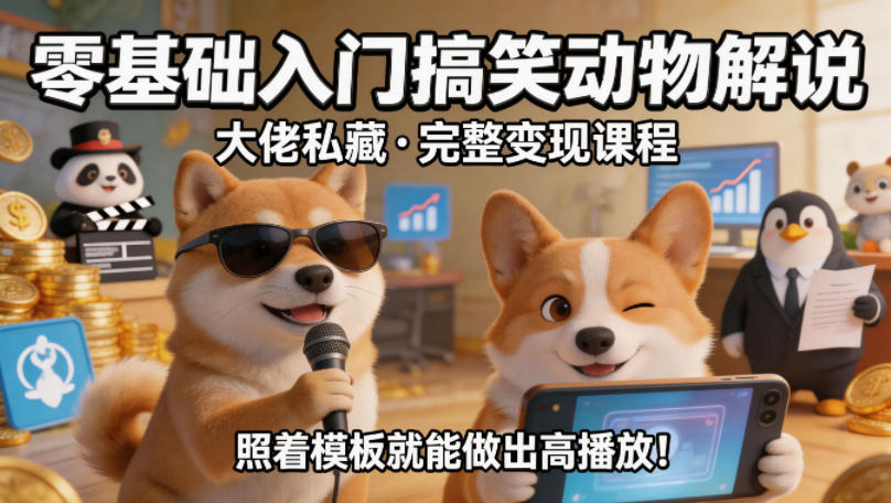零基础入门搞笑动物解说,大佬私藏完整变现课程,照着模板就能做出高播放-水滴知识网