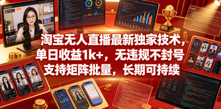 淘宝无人直播最新独家技术,单日收益1k+,无违规不封号,支持矩阵批量,长期可持续【揭秘】-水滴知识网
