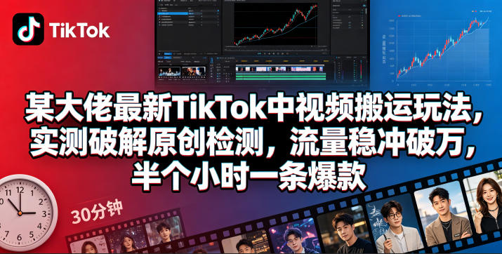 某大佬最新TikTok中视频搬运玩法,实测破解原创检测,流量稳冲破万,半个小时一条爆款-水滴知识网