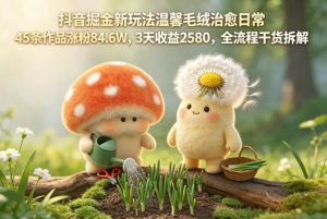 抖音掘金新玩法温馨毛绒治愈日常,45条作品涨粉84.6W,3天收益2580,全流程干货拆解-水滴知识网