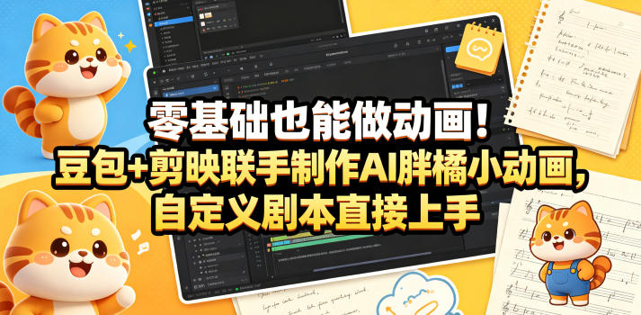 零基础也能做动画!豆包+剪映联手制作AI胖橘小动画,自定义剧本直接上手-水滴知识网
