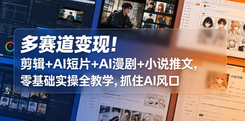 多赛道变现!剪辑+AI短片+AI漫剧+小说推文,零基础实操全教学,抓住AI风口-水滴知识网