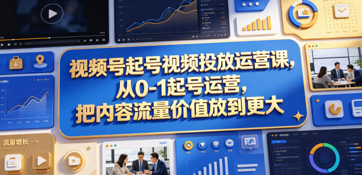 视频号起号视频投放运营课,从0-1起号运营,把内容流量价值放到更大-水滴知识网