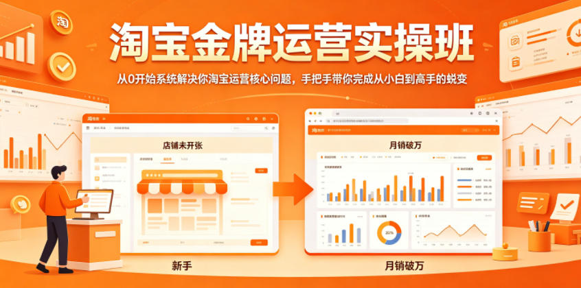 淘宝金牌运营实操班,从0开始系统解决你淘宝运营核心问题,手把手带你完成从小白到高手的蜕变-水滴知识网