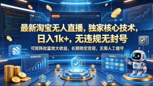 最新淘宝无人直播,独家核心技术,日入1k+,无违规无封号,可矩阵批量放大,长期稳定,无需人工值守【揭秘】-水滴知识网