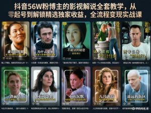 抖音56W粉博主的影视解说全套教学,从零起号到解锁精选独家收益,全流程变现实战课-水滴知识网