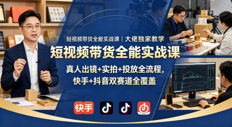 短视频带货全能实战课|大佬独家教学,真人出镜+实拍+投放全流程,快手+抖音双赛道全覆盖-水滴知识网