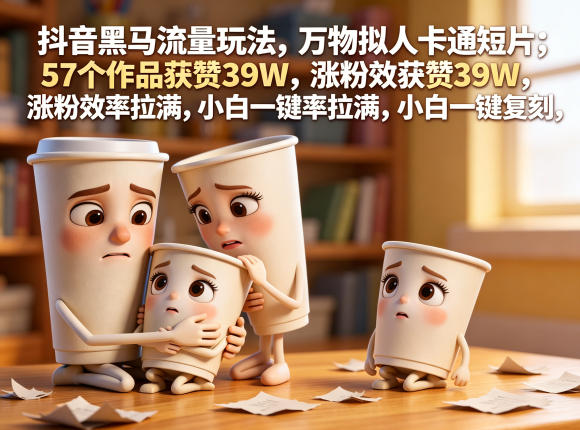 抖音黑马流量玩法,万物拟人卡通短片,57个作品获赞39W,涨粉效率拉满,小白一键复刻,保姆级拆解-水滴知识网