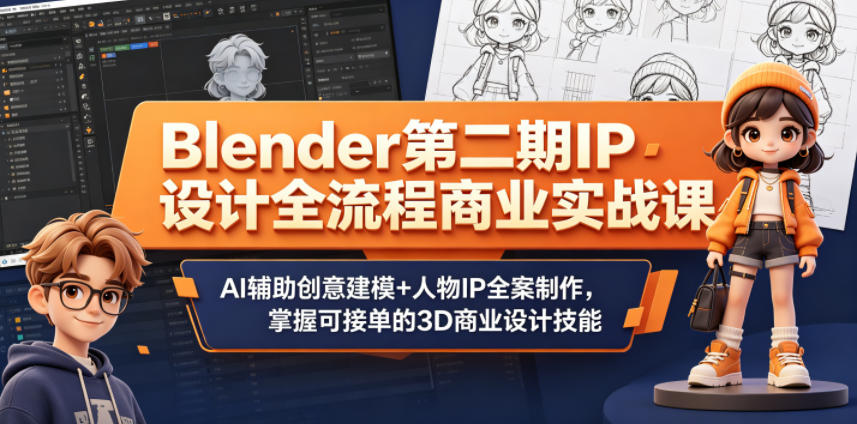 Blender第二期IP设计全流程商业实战课,AI辅助创意建模+人物IP全案制作,掌握可接单的3D商业设计技能-水滴知识网