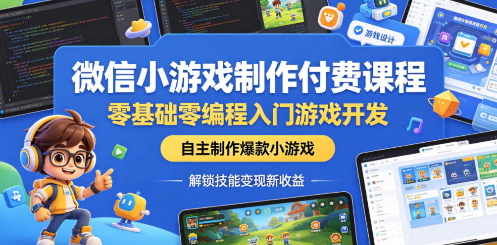 微信小游戏制作付费课程,零基础零编程入门游戏开发,自主制作爆款小游戏,解锁技能变现新收益-水滴知识网