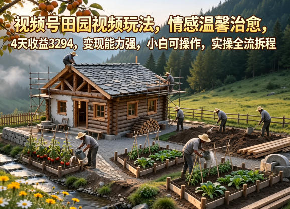 视频号田园视频玩法,情感温馨治愈,4天收益3294,变现能力强,小白可操作,实操全流程拆解-水滴知识网