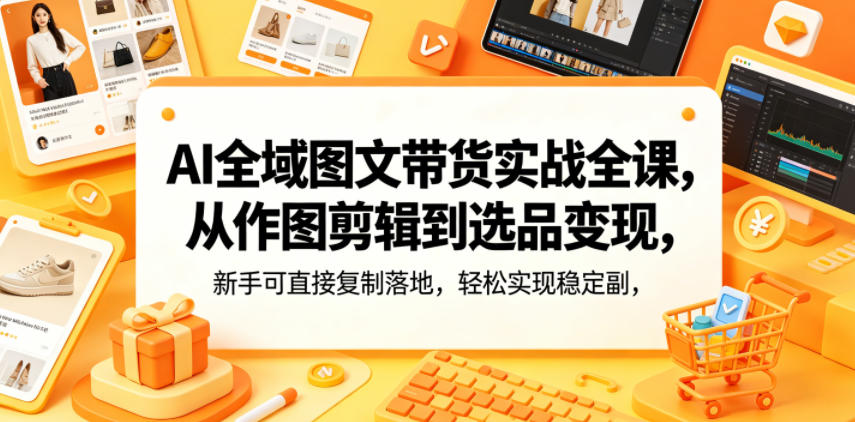 AI全域图文带货实战全课,从作图剪辑到选品变现,新手可直接复制落地,轻松实现稳定副业增收-水滴知识网