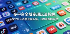 多平台全域变现玩法拆解,抖快红头流量变现实操,0粉零基础变现-水滴知识网