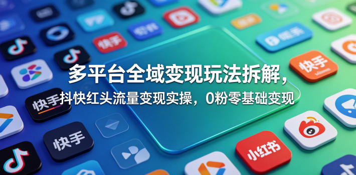 多平台全域变现玩法拆解,抖快红头流量变现实操,0粉零基础变现-水滴知识网