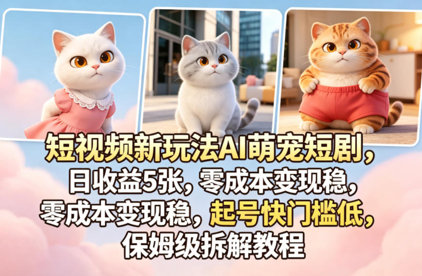 短视频新玩法AI萌宠短剧,日收益5张,零成本变现稳,起号快门槛低,保姆级拆解教程-水滴知识网
