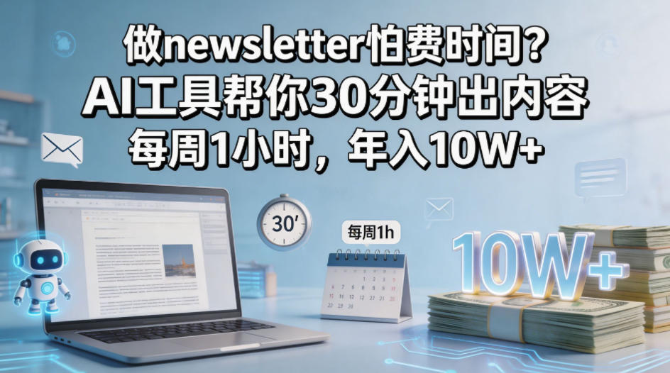 做newsletter怕费时间?AI工具帮你30分钟出内容,每周1小时,年入10W+!【原创双语字幕】-水滴知识网