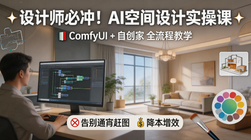 设计师必冲！AI空间设计实操课，ComfyUI+自创家全教学，告别通宵赶图，降本增效-水滴知识网