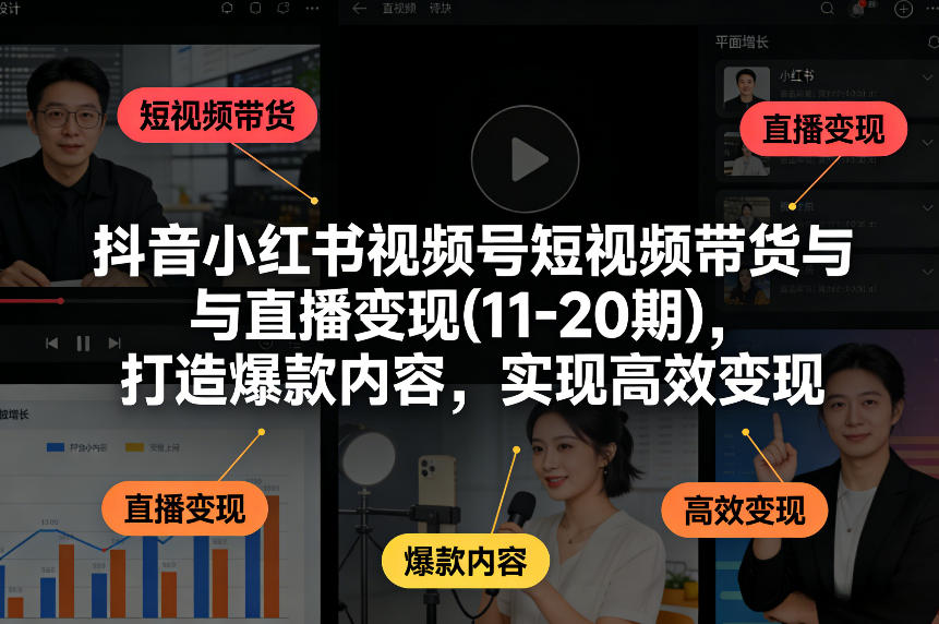 抖音小红书视频号短视频带货与直播变现(10-21期),打造爆款内容,实现高效变现(更新05月)-水滴知识网