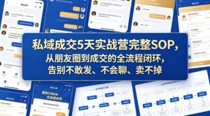 私域成交5天实战营完整SOP,从朋友圈到成交的全流程闭环,告别不敢发、不会聊、卖不掉-水滴知识网