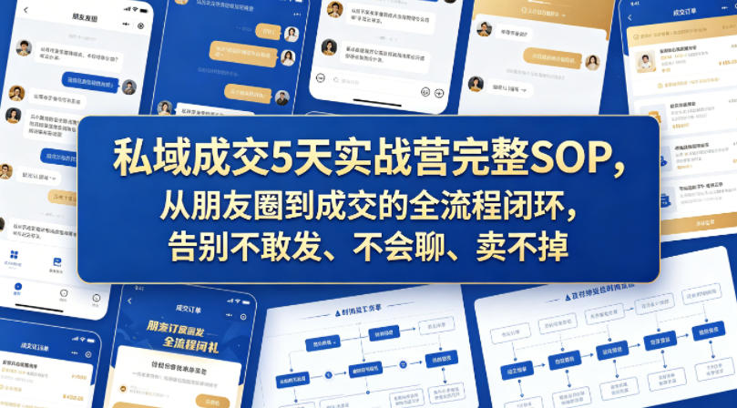 私域成交5天实战营完整SOP，从朋友圈到成交的全流程闭环，告别不敢发、不会聊、卖不掉-水滴知识网