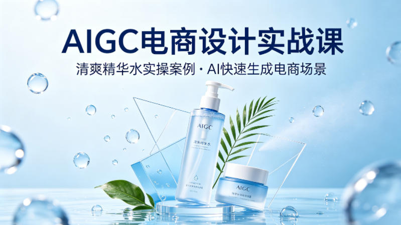 AIGC电商设计实战课,以清爽精华水为实操案例,教你用AI快速生成电商场景-水滴知识网