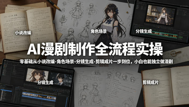 AI漫剧制作全流程实操,零基础从小说改编-角色场景-分镜生成-剪辑成片一步到位,小白也能独立做漫剧-水滴知识网