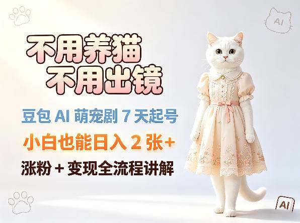 不用养猫不用出镜,豆包AI萌宠剧7天起号,小白也能日入2张+,涨粉+变现全流程讲解-水滴知识网