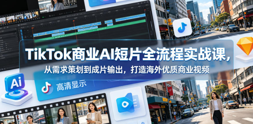 TikTok商业AI短片全流程实战课,从需求策划到成片输出,打造海外优质商业视频-水滴知识网